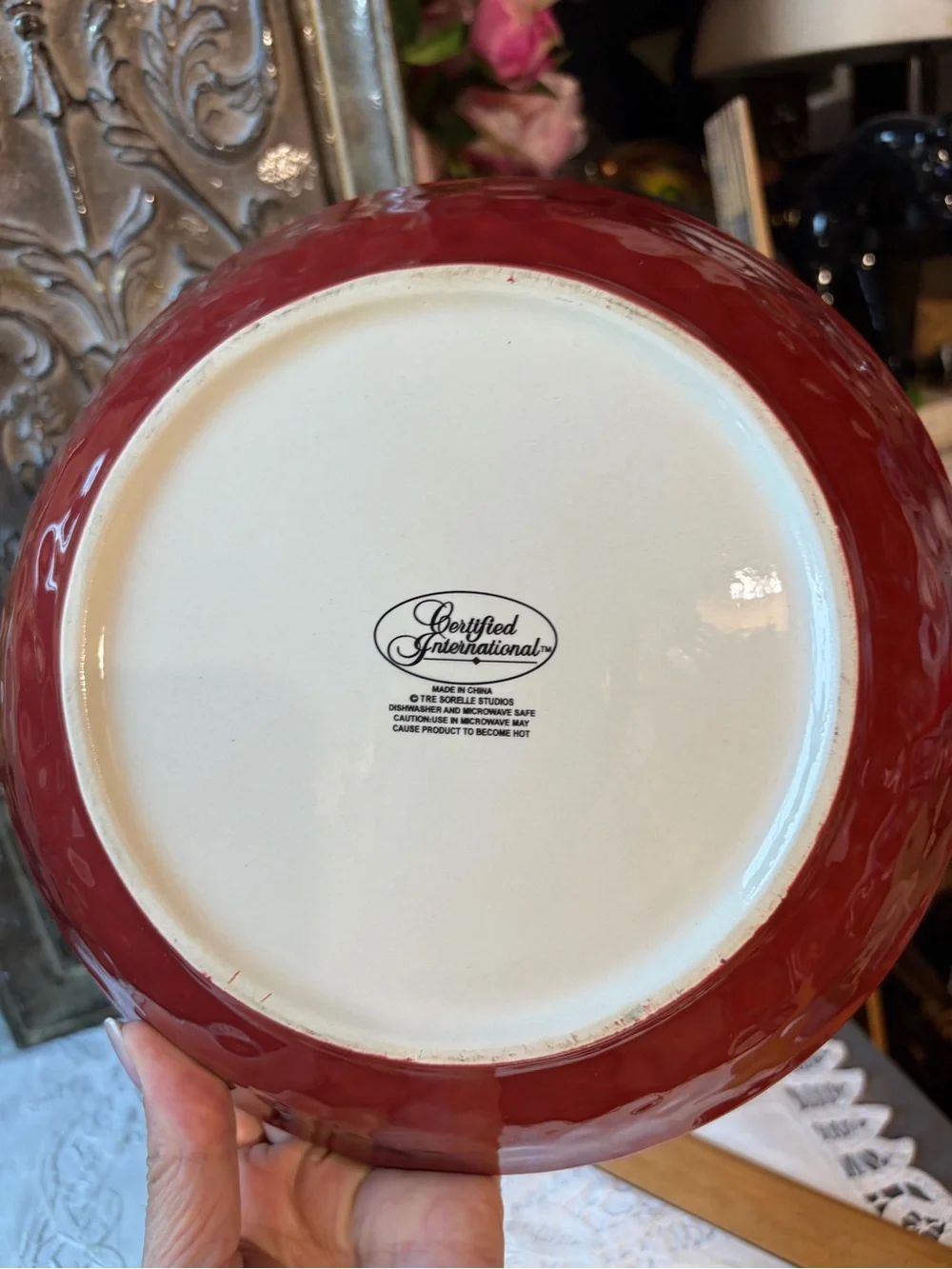 Certified international olive branch tomato ceramic serving bowl